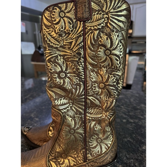Giuseppe Zanotti Rare Vintage Gold Tooled Leather Western Cowboy Boots NEW 8.5 - Picture 2 of 16